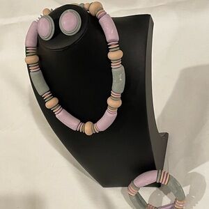 Wooden Pastel‎ Beaded Necklace, Bracelet, and Earrings Jewelry Set